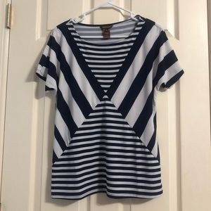 Multiples Blue And White Striped Short Sleeve Shirt